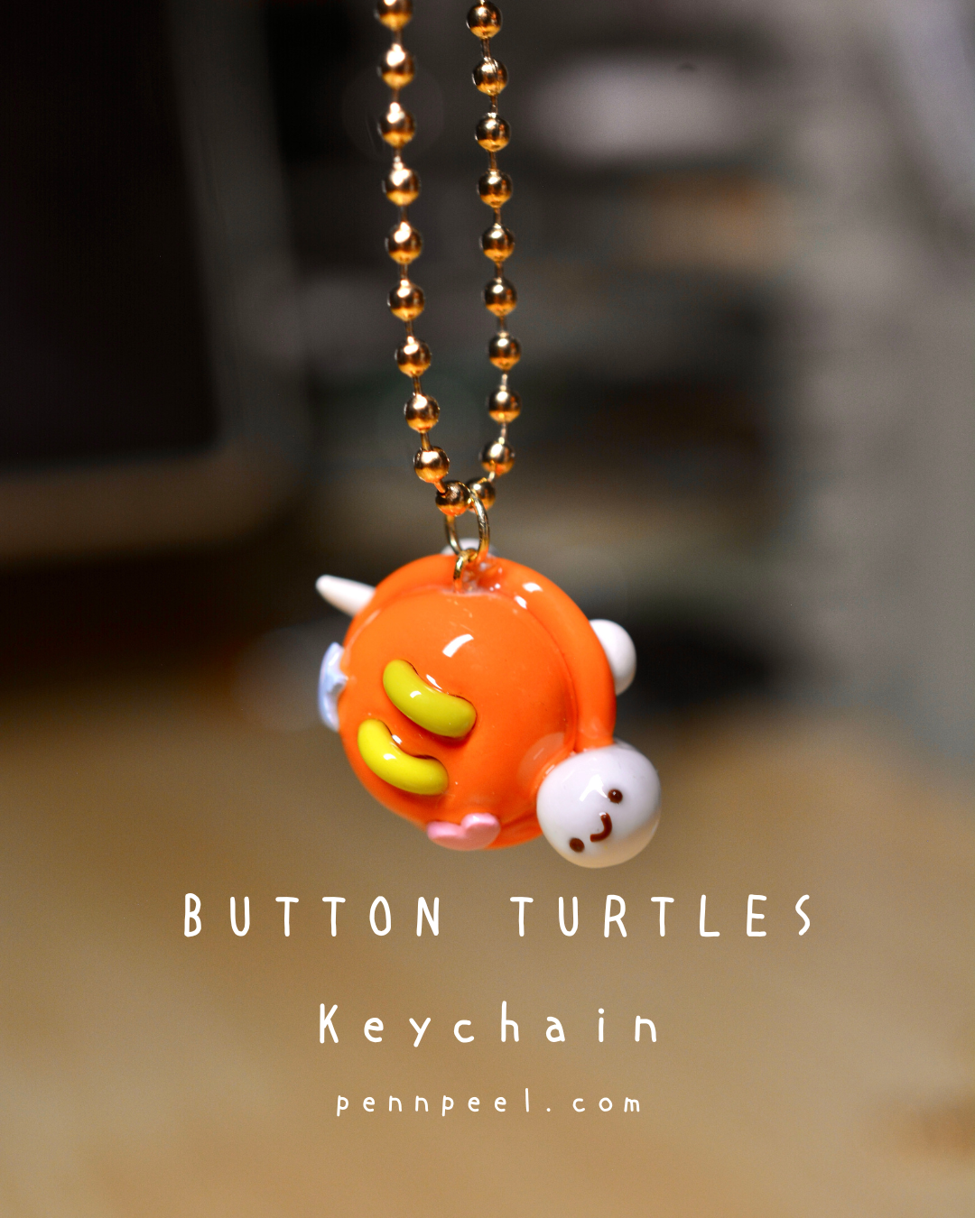 Button Turtle Keychain -  Vibrant Orange 🧡 (Pre-order)