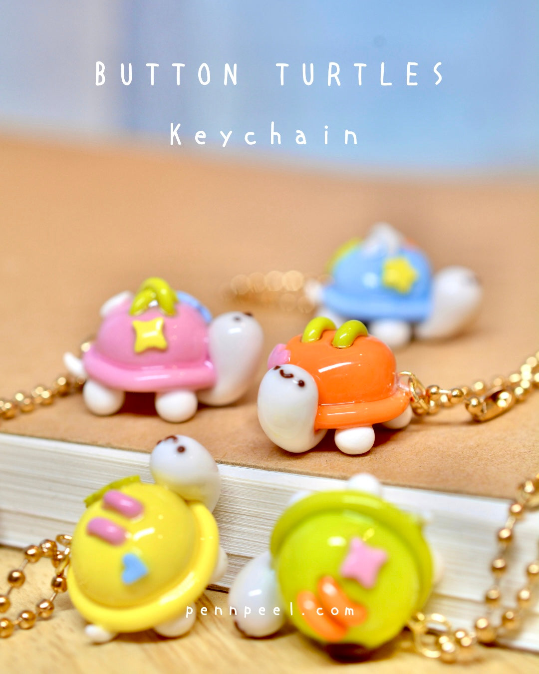 Bundle - 5 pcs Button Turtles Keychains (Pre-order) 🩵🩷💛💚🧡